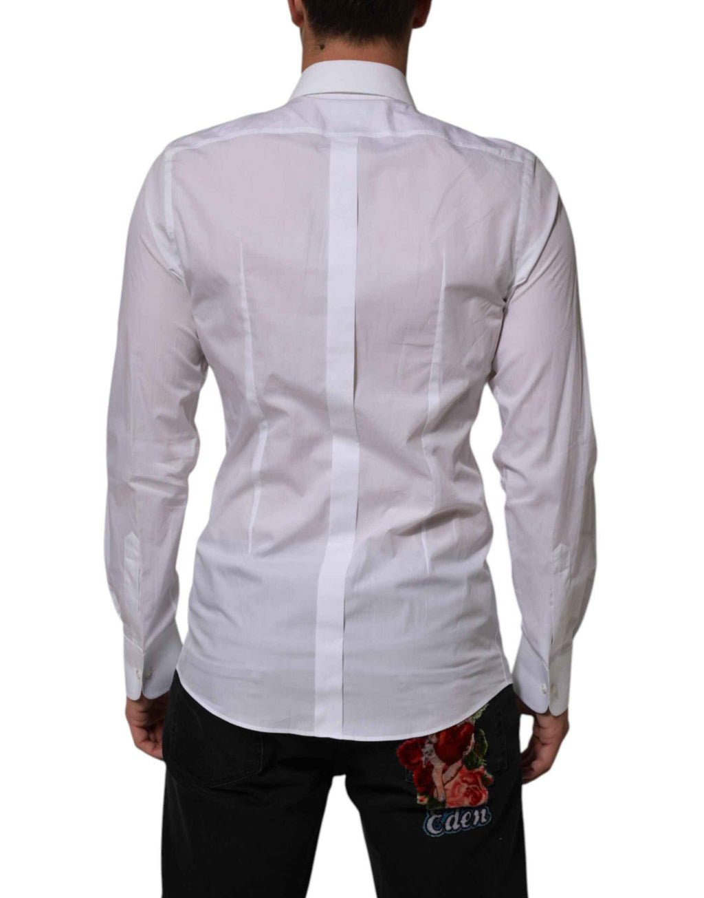 Dolce & Gabbana White Cotton DG Logo Pearl GOLD Formal Shirt