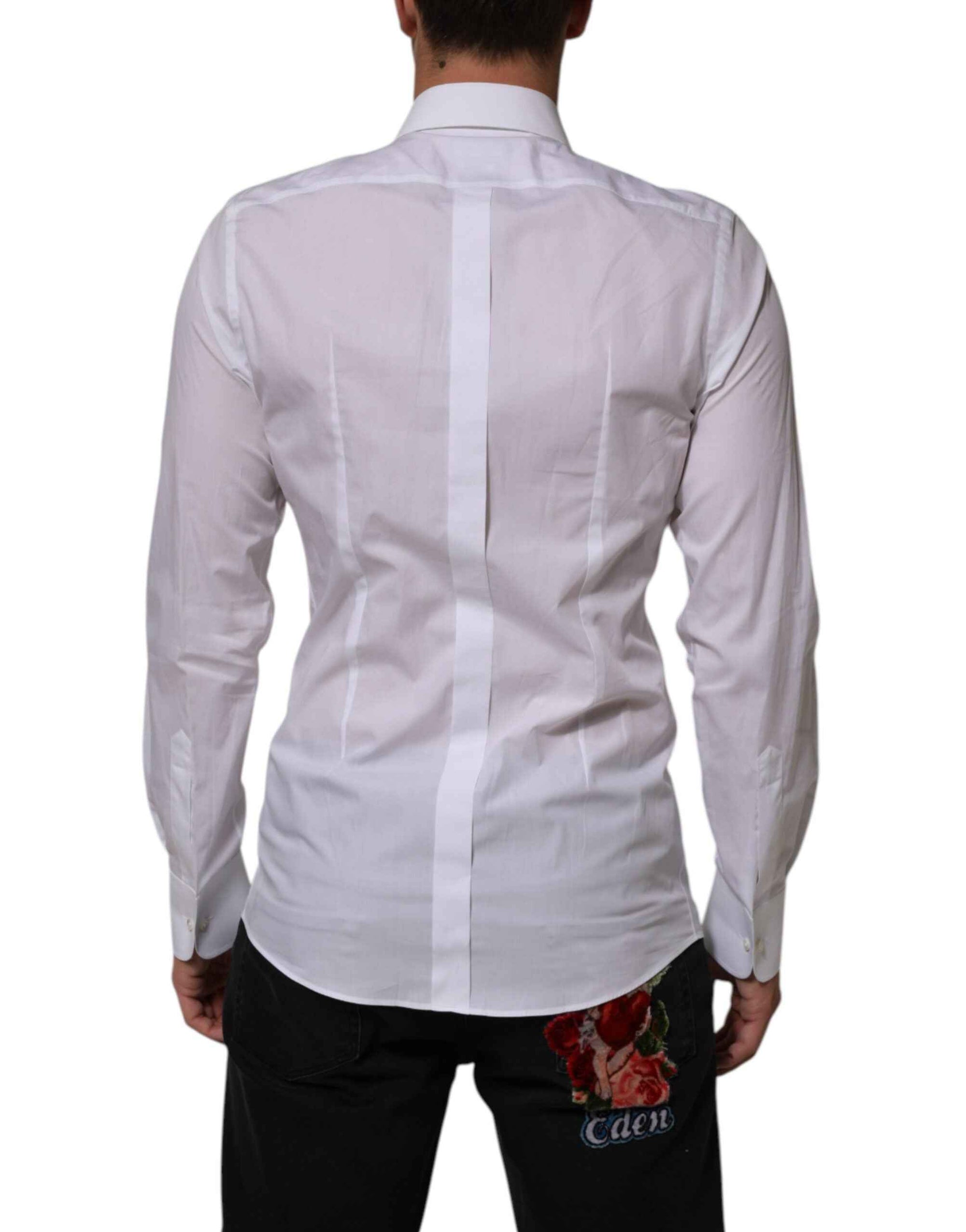 Dolce & Gabbana White Cotton DG Logo Pearl GOLD Formal Shirt