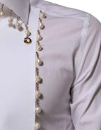 Dolce & Gabbana White Cotton DG Logo Pearl GOLD Formal Shirt