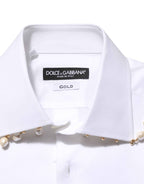 Dolce & Gabbana White Cotton DG Logo Pearl GOLD Formal Shirt