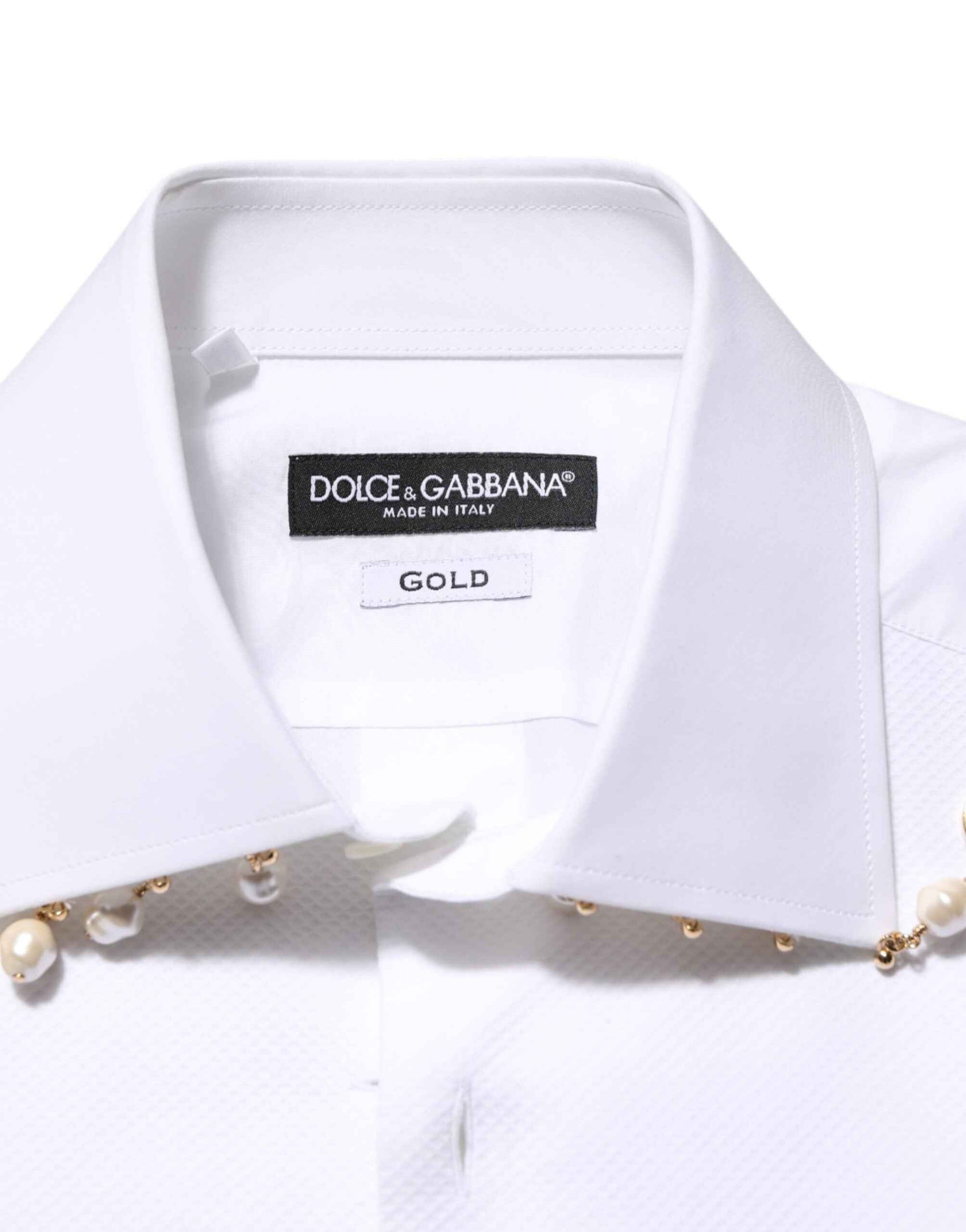 Dolce & Gabbana White Cotton DG Logo Pearl GOLD Formal Shirt