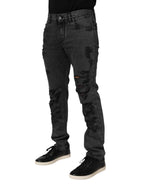 Dolce & Gabbana Black Tattered Skinny Cotton Men Denim Jeans