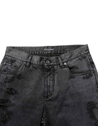 Dolce & Gabbana Black Tattered Skinny Cotton Men Denim Jeans