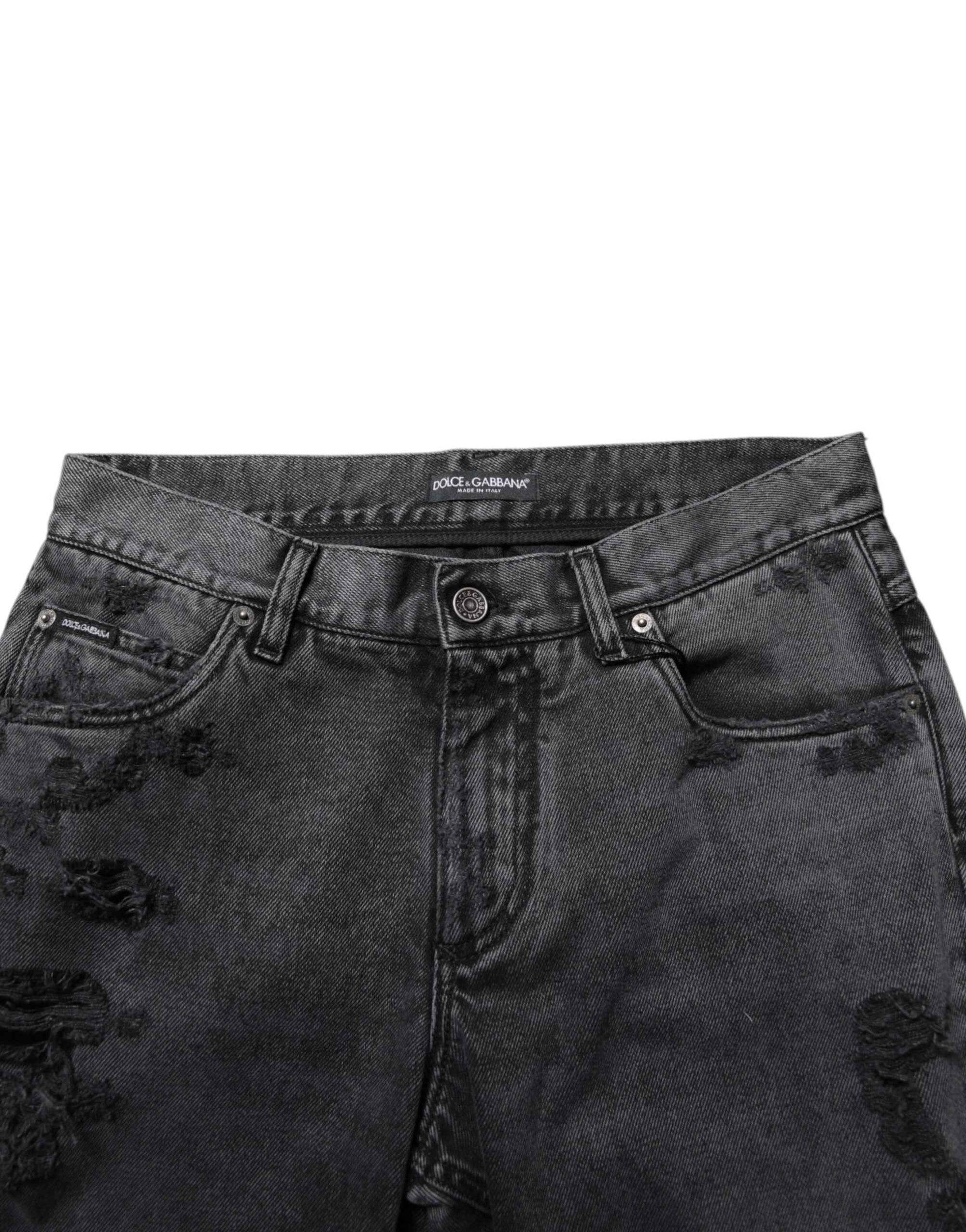 Dolce & Gabbana Black Tattered Skinny Cotton Men Denim Jeans