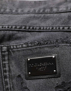 Dolce & Gabbana Black Tattered Skinny Cotton Men Denim Jeans