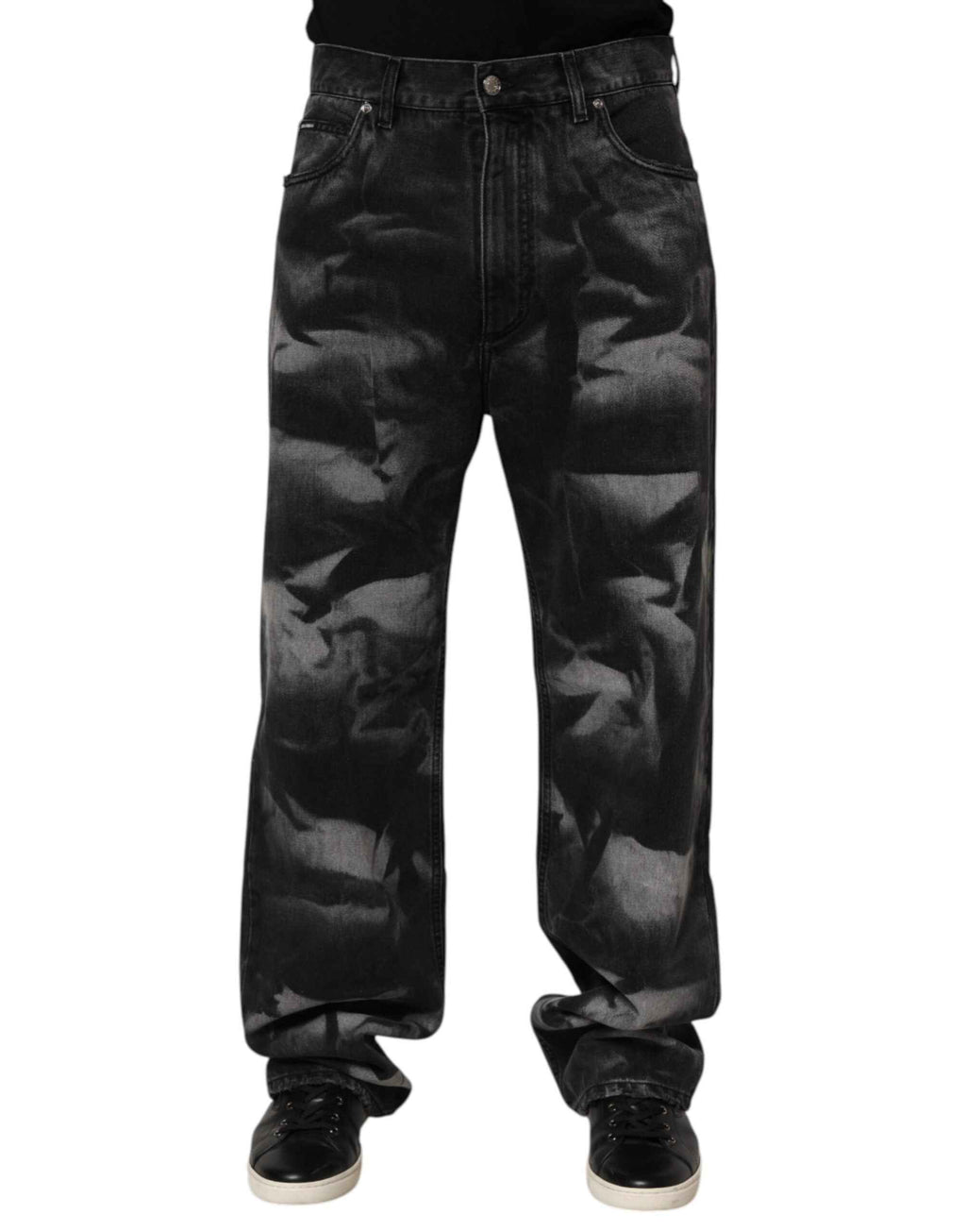 Dolce & Gabbana Black Marbled Effect Straight Men Denim Jeans