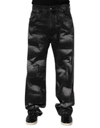Dolce & Gabbana Black Marbled Effect Straight Men Denim Jeans
