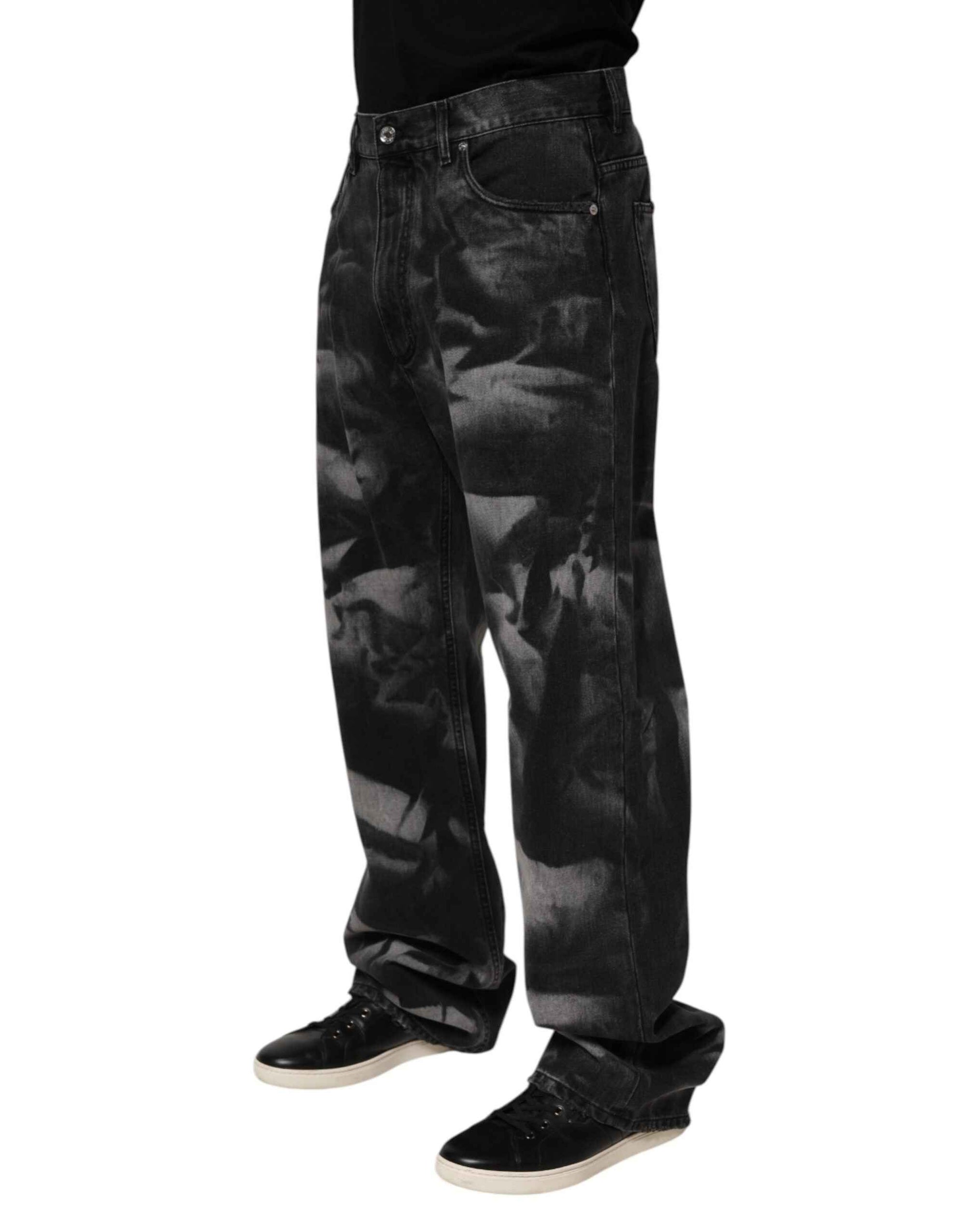 Dolce & Gabbana Black Marbled Effect Straight Men Denim Jeans