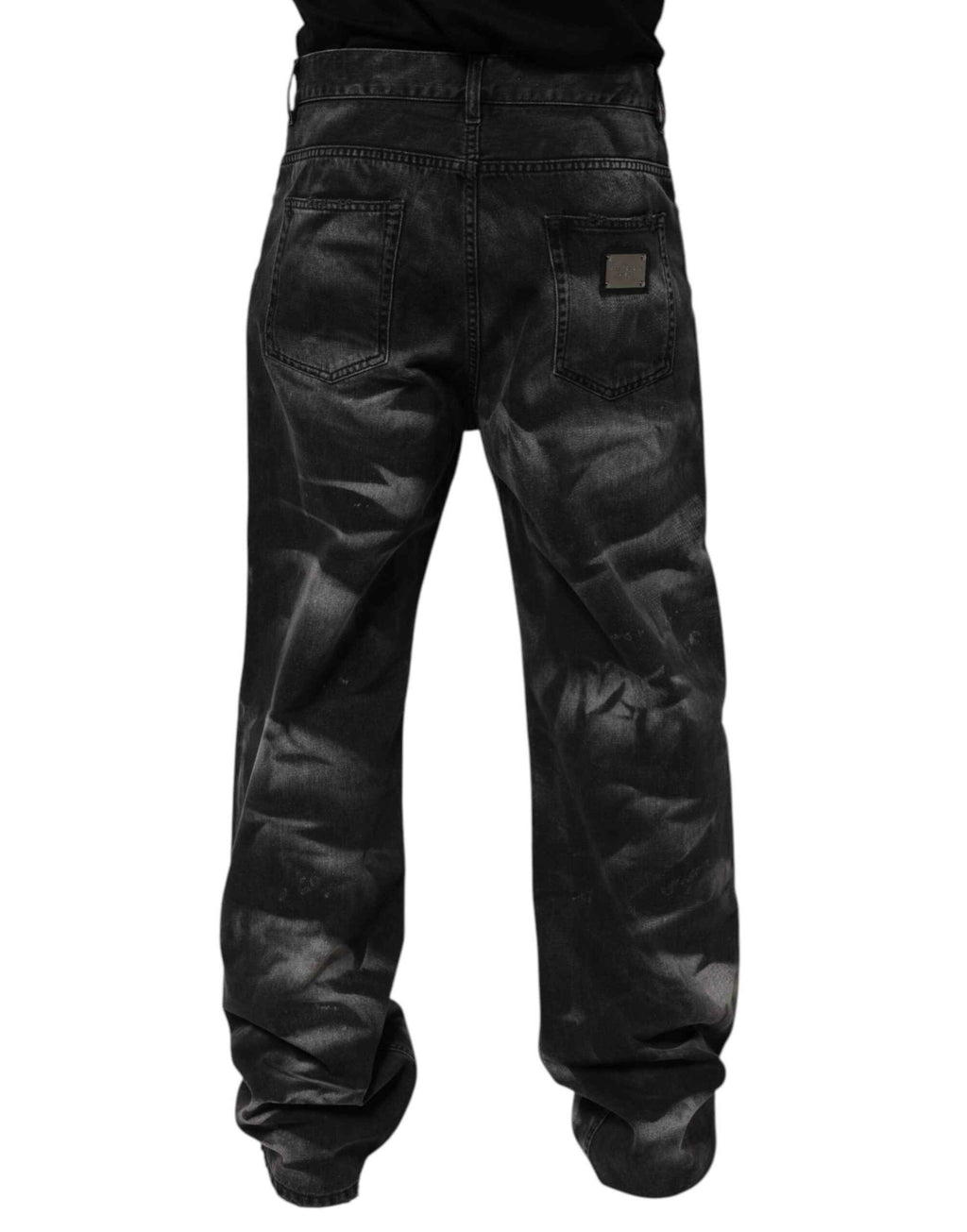 Dolce & Gabbana Black Marbled Effect Straight Men Denim Jeans