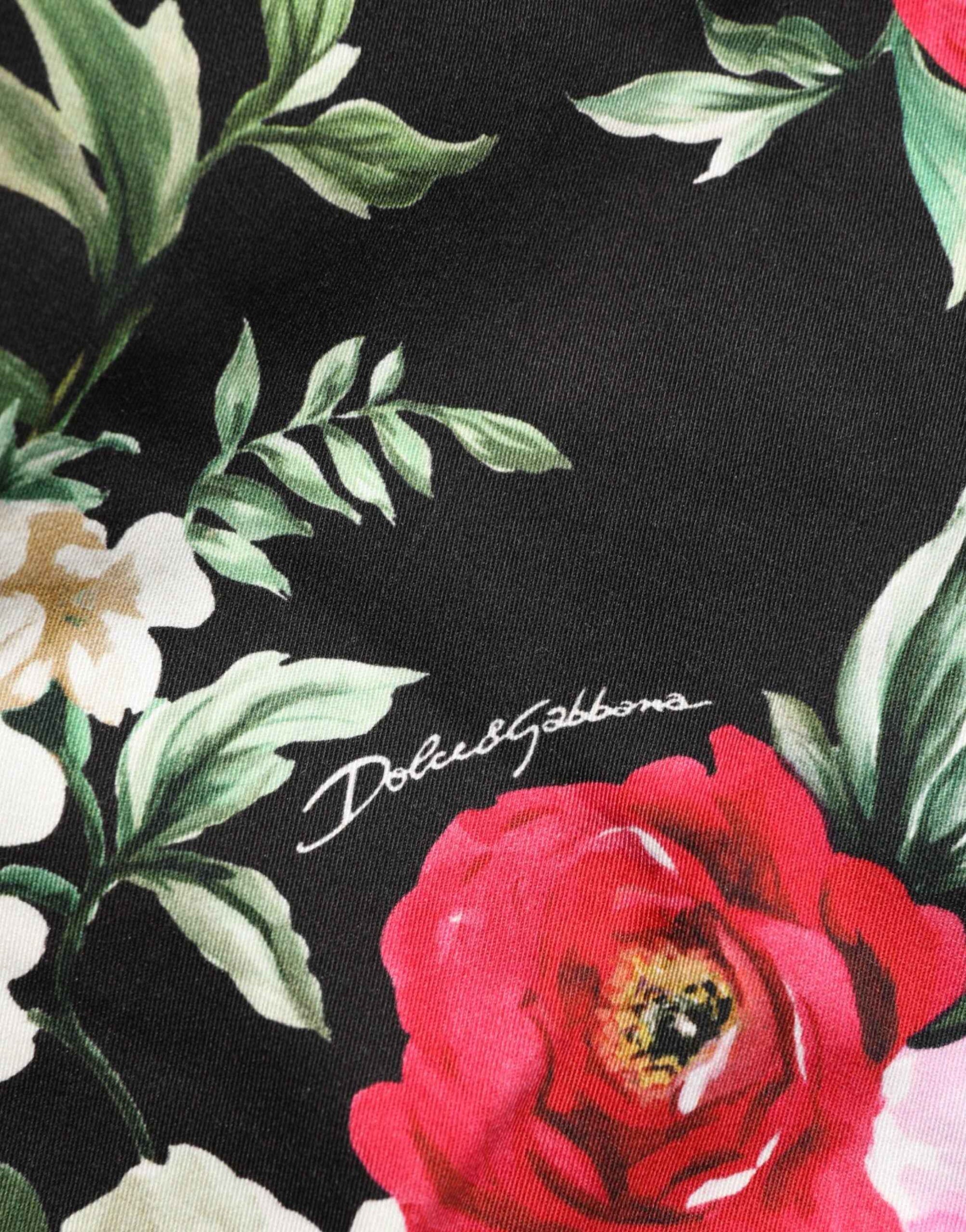 Dolce & Gabbana Black Floral Cotton Dress Formal Trouser Pants