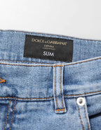 Dolce & Gabbana Blue Tattered Slim Fit Cotton Denim Jeans