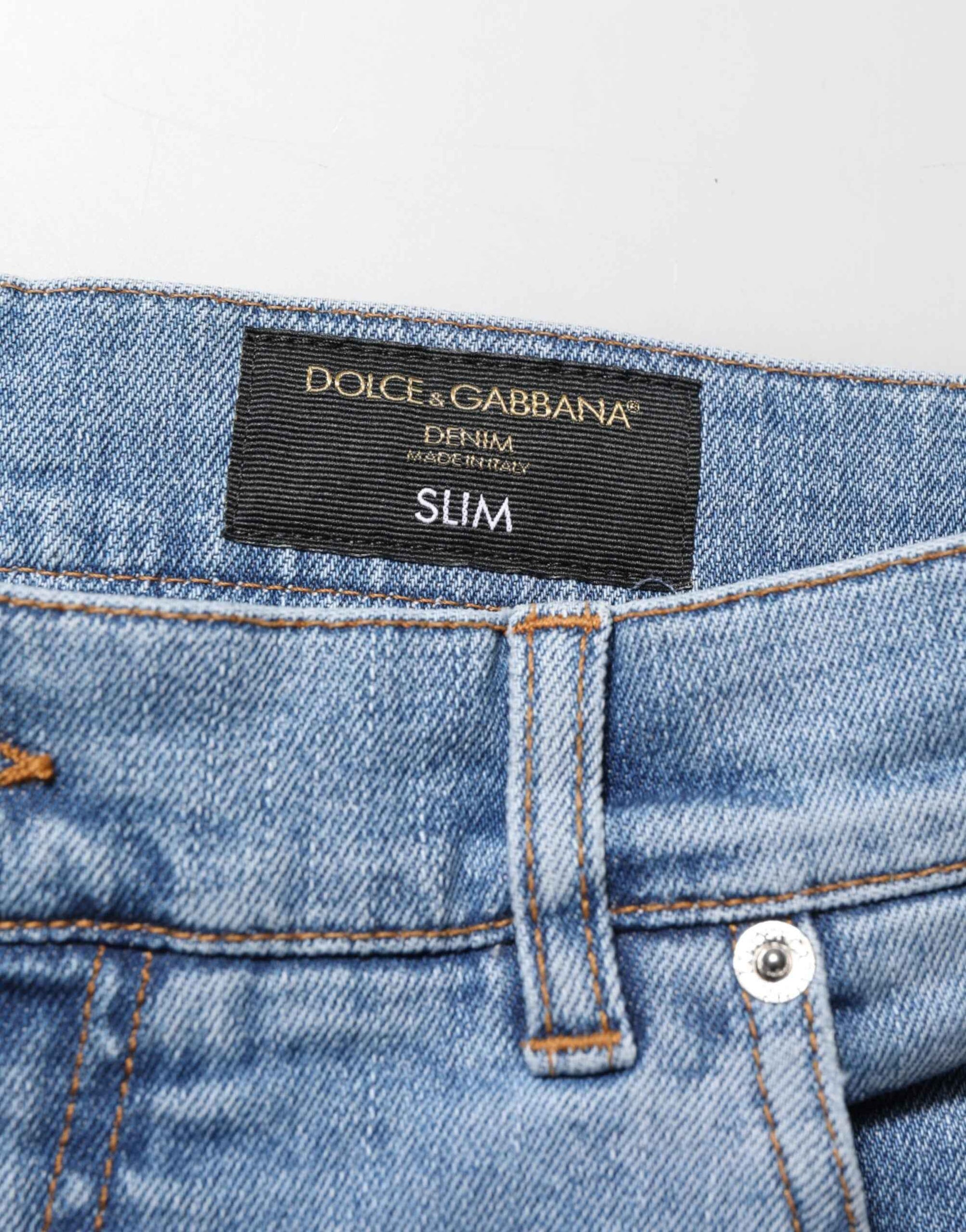 Dolce & Gabbana Blue Tattered Slim Fit Cotton Denim Jeans
