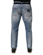 Dolce & Gabbana Blue Distressed Ripped Denim Trouser Jeans