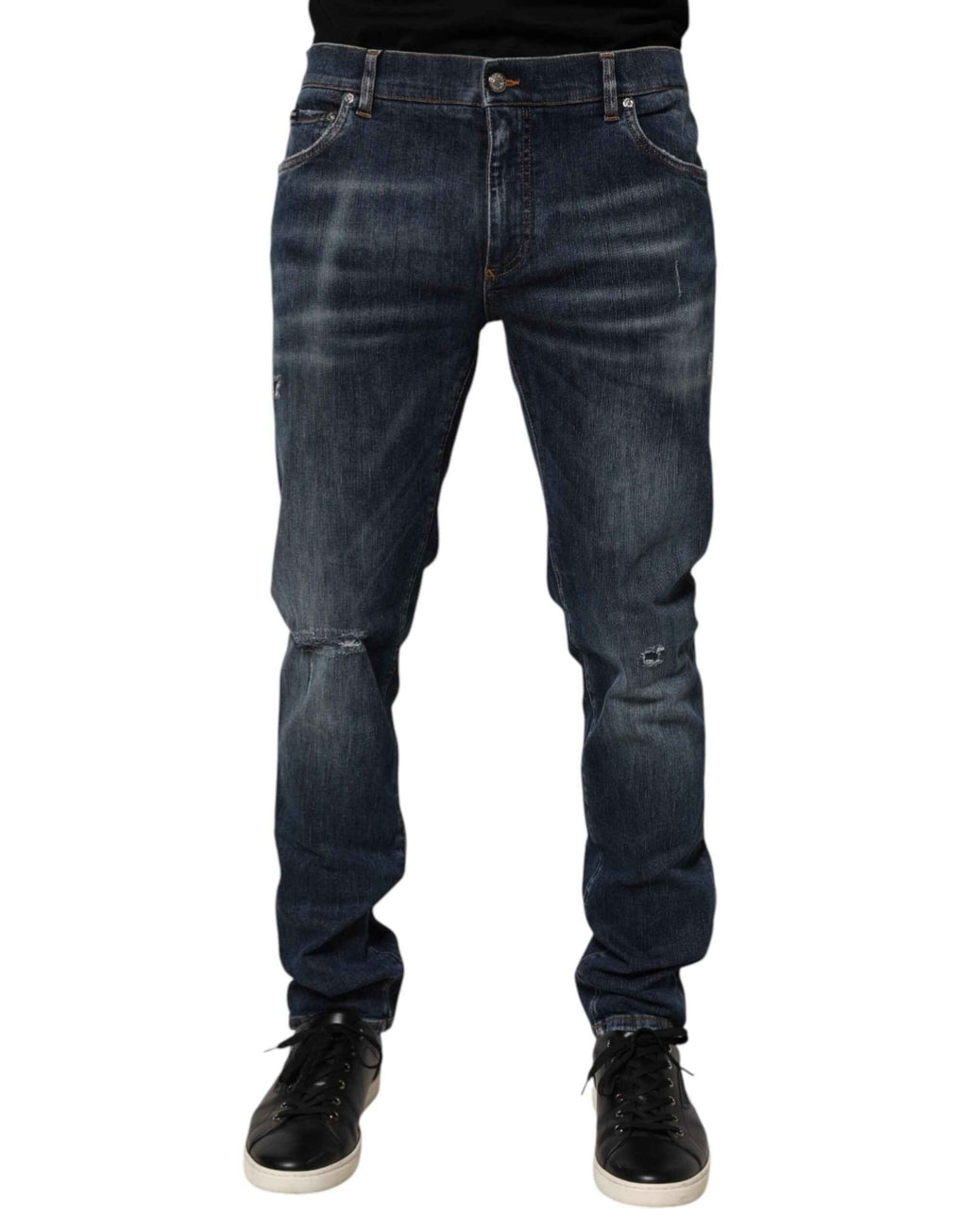 Dolce & Gabbana Dark Blue Washed Running Ripped Denim Jeans