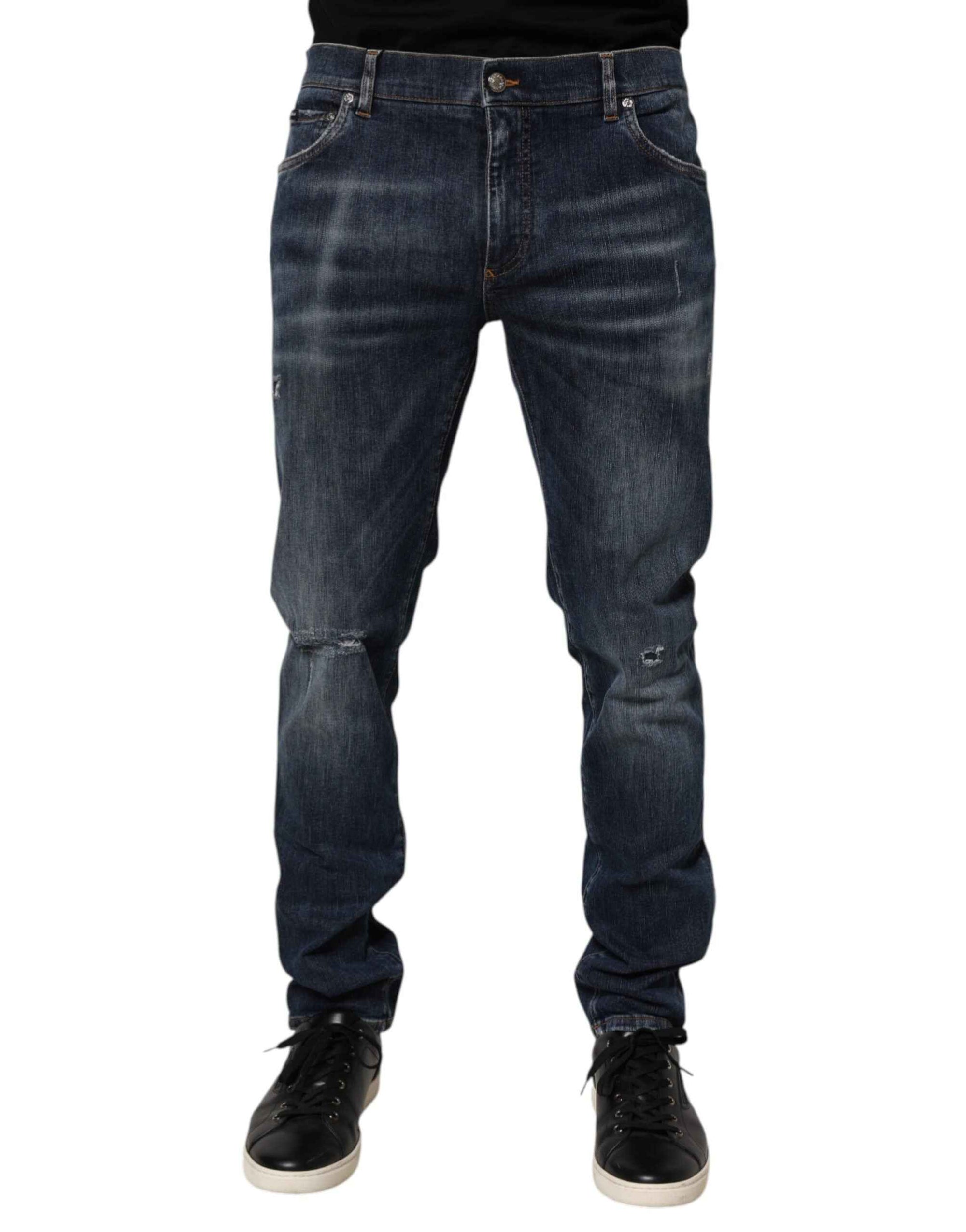Dolce & Gabbana Dark Blue Washed Running Ripped Denim Jeans