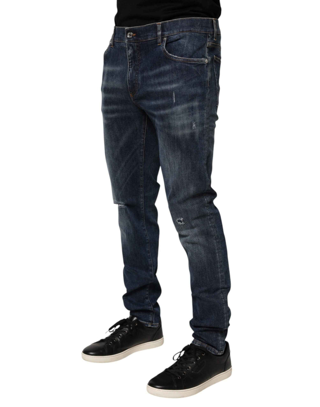 Dolce & Gabbana Dark Blue Washed Running Ripped Denim Jeans