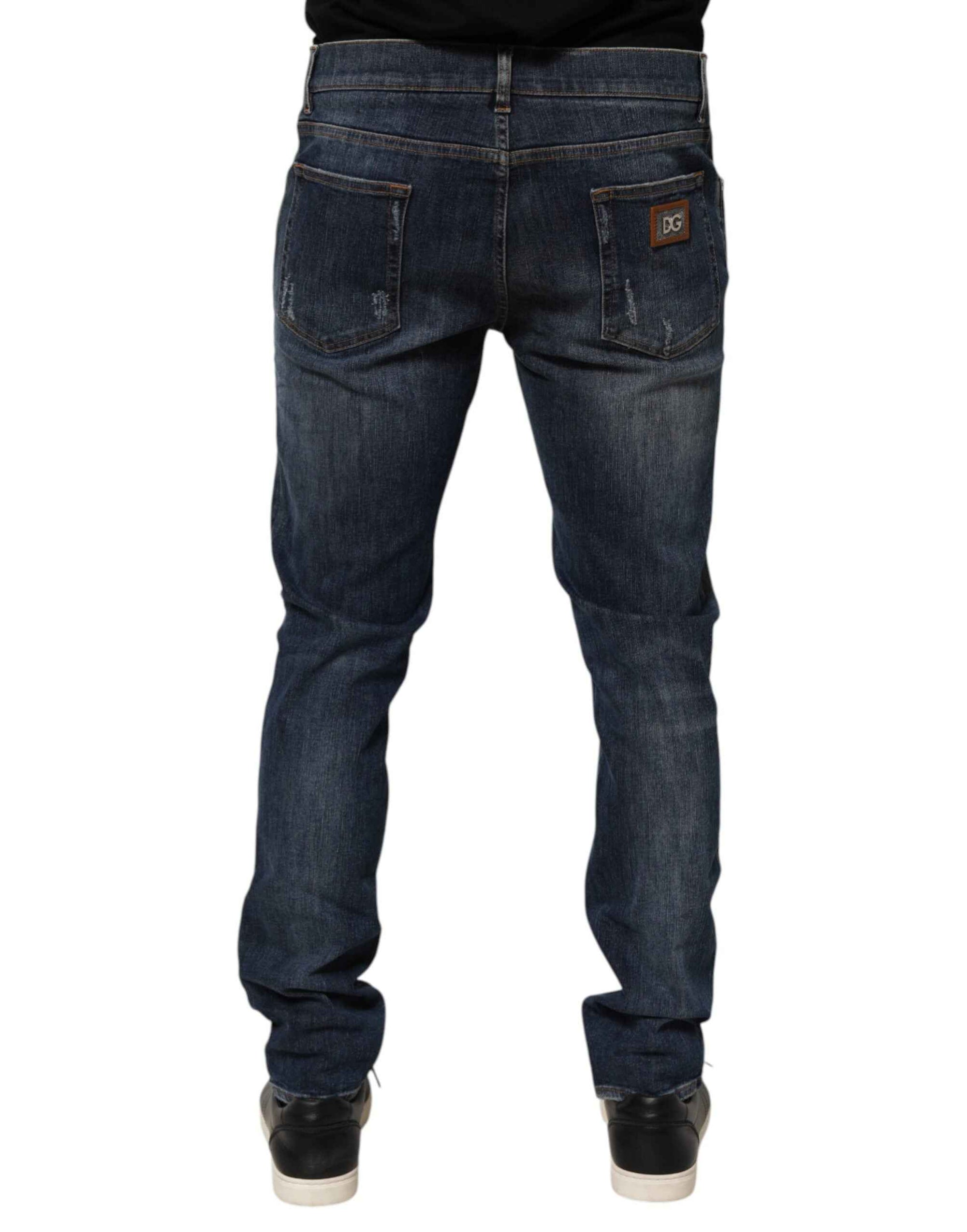 Dolce & Gabbana Dark Blue Washed Running Ripped Denim Jeans