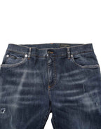 Dolce & Gabbana Dark Blue Washed Running Ripped Denim Jeans
