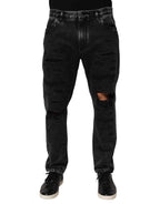 Dolce & Gabbana Black Washed Ripped Loose Cotton Denim Jeans