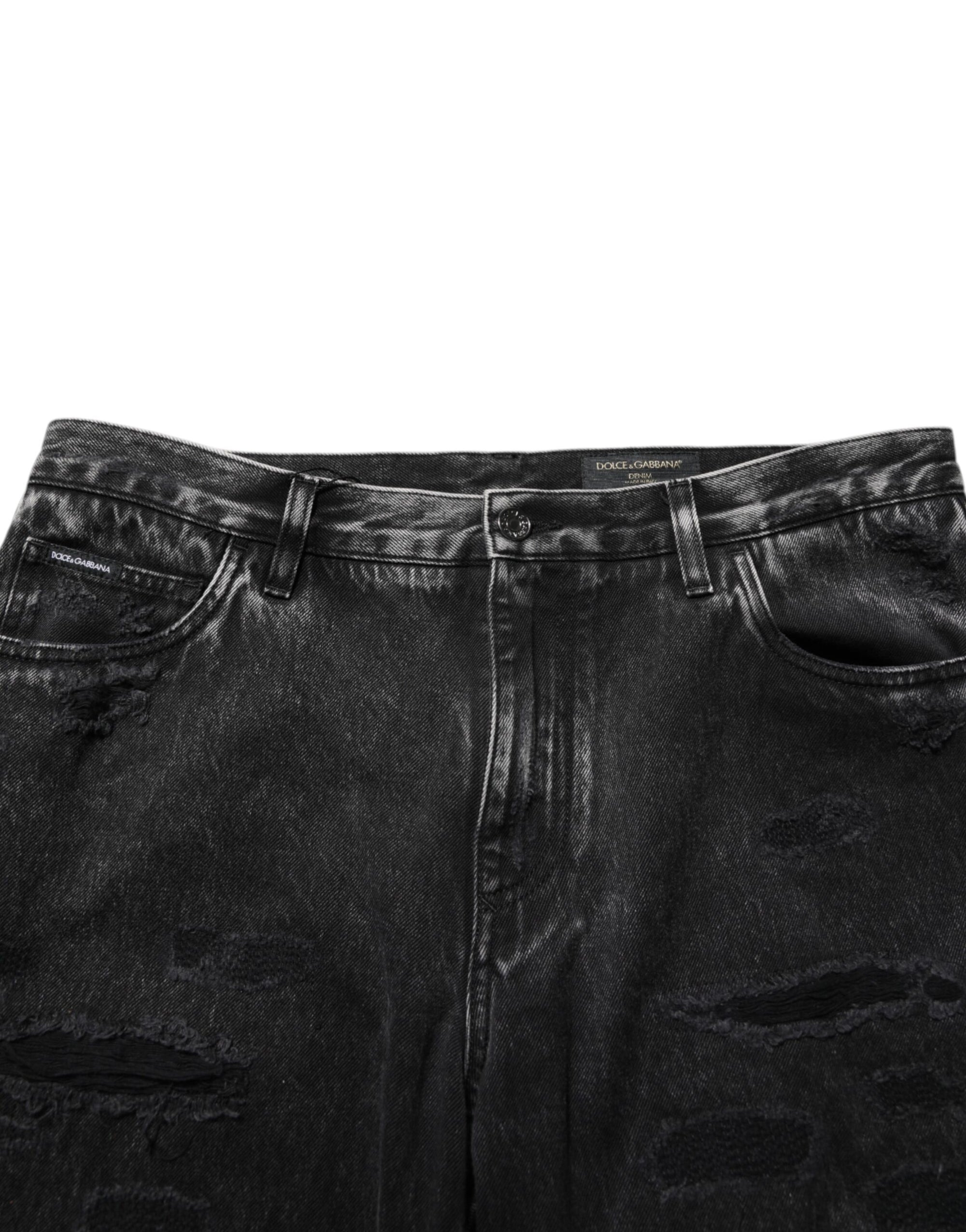 Dolce & Gabbana Black Washed Ripped Loose Cotton Denim Jeans