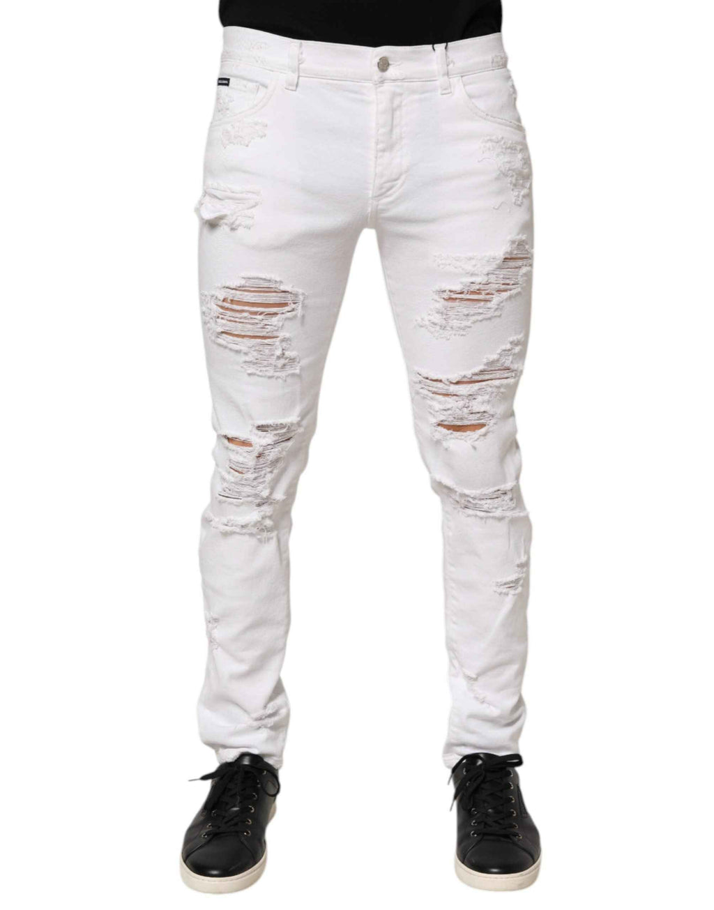 Dolce & Gabbana White Distressed Ripped Denim Trouser Jeans
