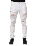 Dolce & Gabbana White Distressed Ripped Denim Trouser Jeans