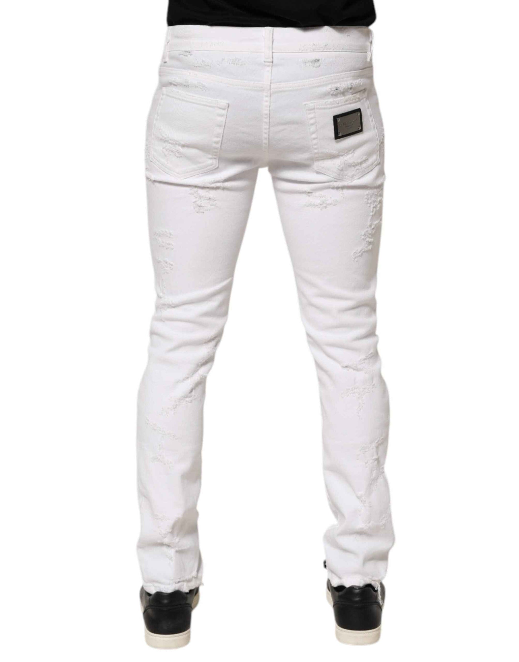 Dolce & Gabbana White Distressed Ripped Denim Trouser Jeans