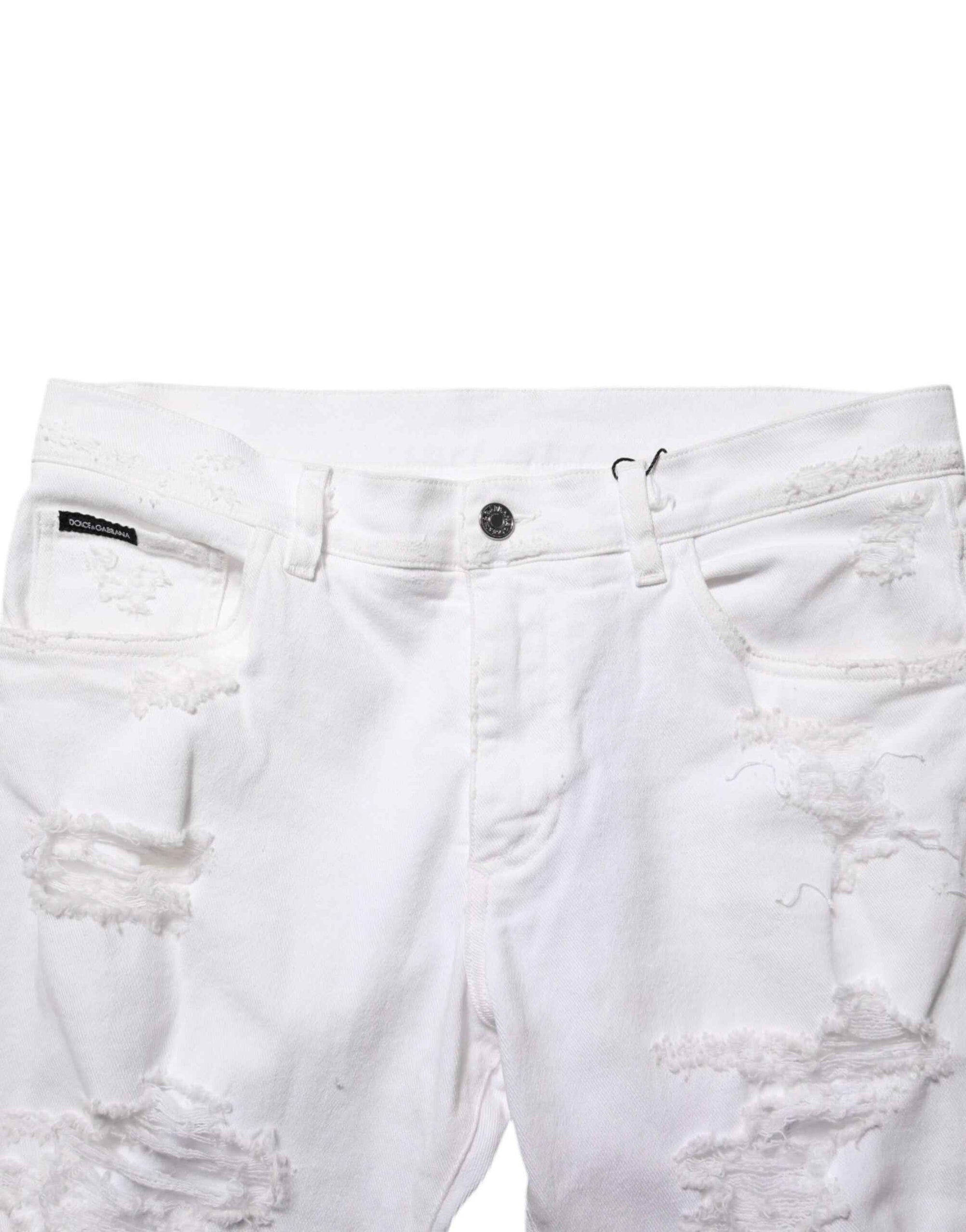 Dolce & Gabbana White Distressed Ripped Denim Trouser Jeans
