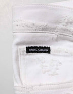 Dolce & Gabbana White Distressed Ripped Denim Trouser Jeans