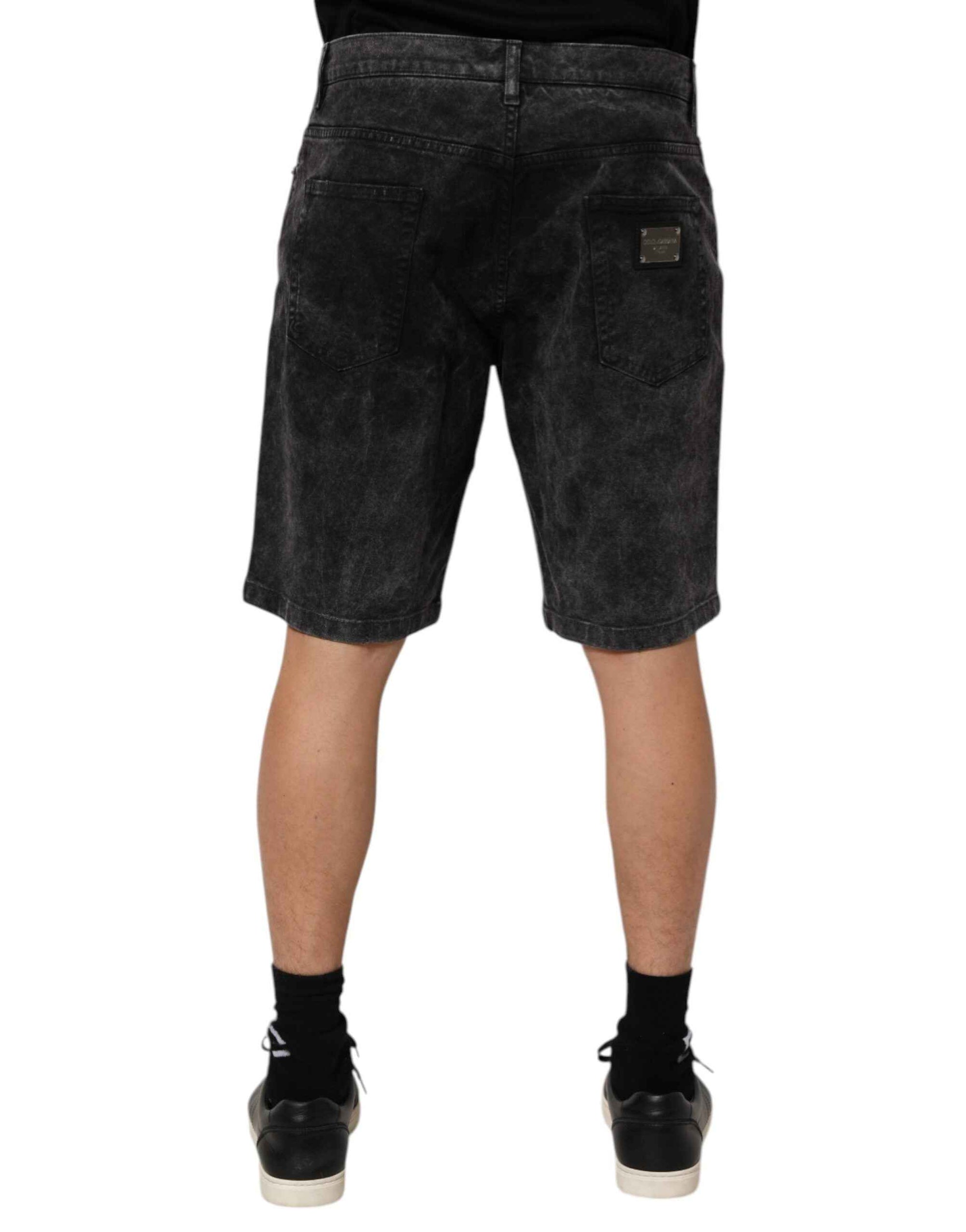 Dolce & Gabbana Black Cotton Mid Waist Denim Men Bermuda Short