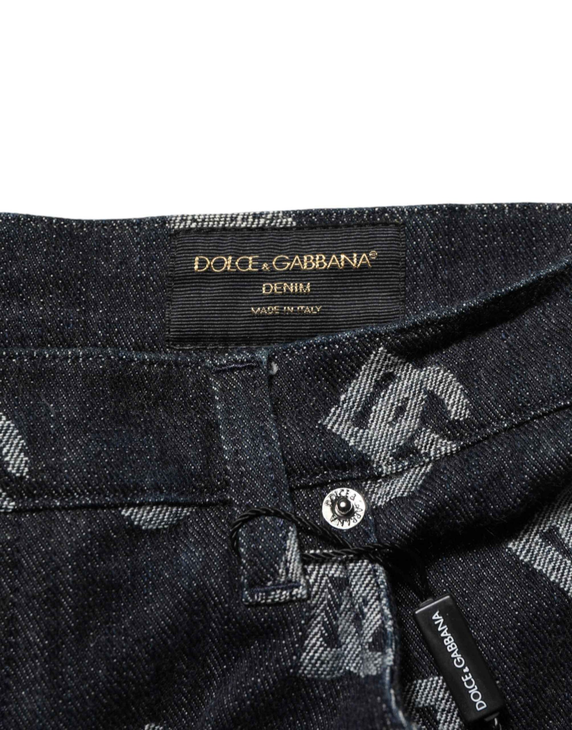 Dolce & Gabbana Black Monogram Denim Cargo Men Bermuda Short