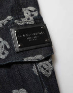 Dolce & Gabbana Black Monogram Denim Cargo Men Bermuda Short