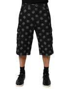 Dolce & Gabbana Black Monogram Denim Cargo Men Bermuda Short