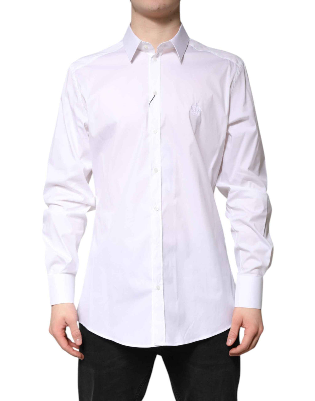Dolce & Gabbana White Cotton Collared GOLD FormalDress Shirt