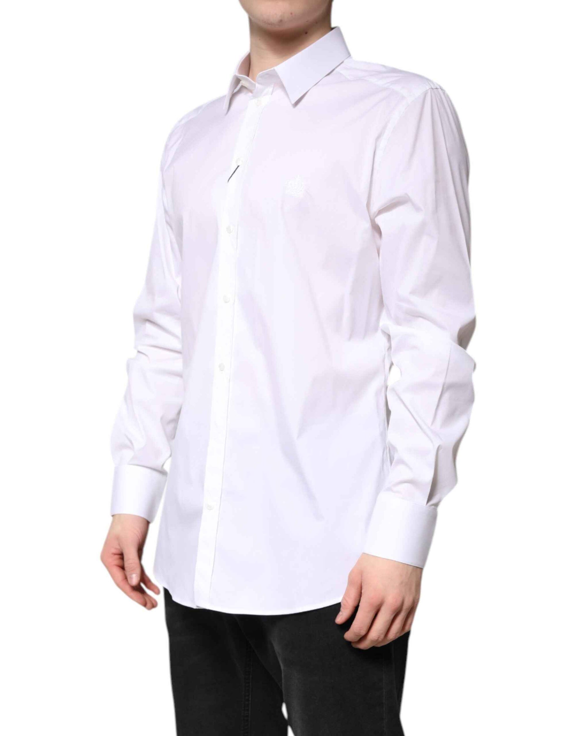 Dolce & Gabbana White Cotton Collared GOLD FormalDress Shirt