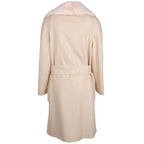 Made in Italy Beige Wool Women Coat with Rabbit Fur Collar