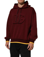 Dolce & Gabbana Maroon Embossed Logo Hooded Sweatshirt Sweater
