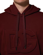 Dolce & Gabbana Maroon Embossed Logo Hooded Sweatshirt Sweater
