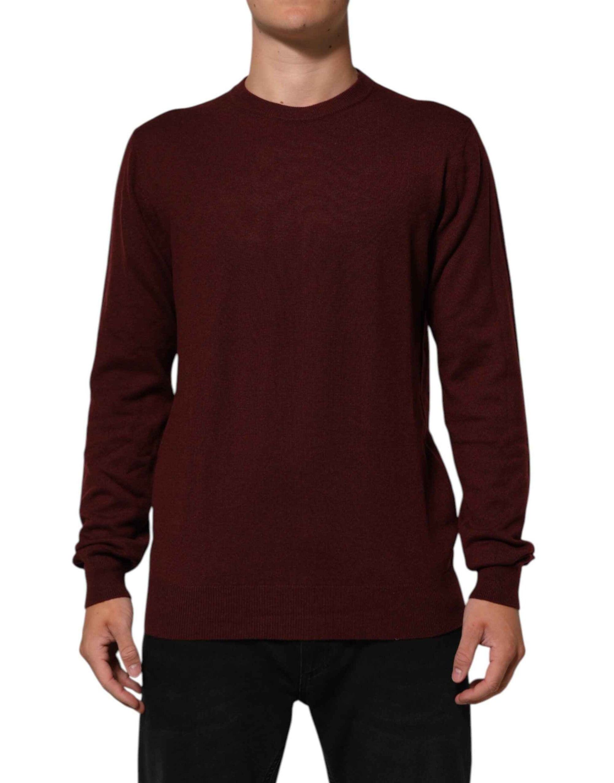Dolce & Gabbana Maroon Cashmere Crew Neck Pullover Sweater