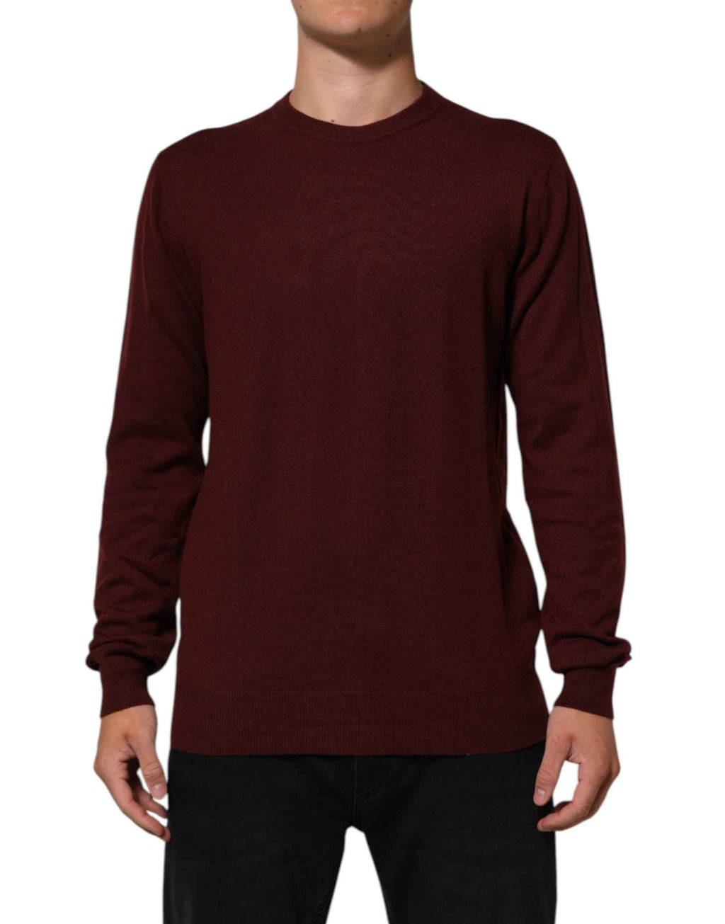 Dolce & Gabbana Maroon Cashmere Crew Neck Pullover Sweater