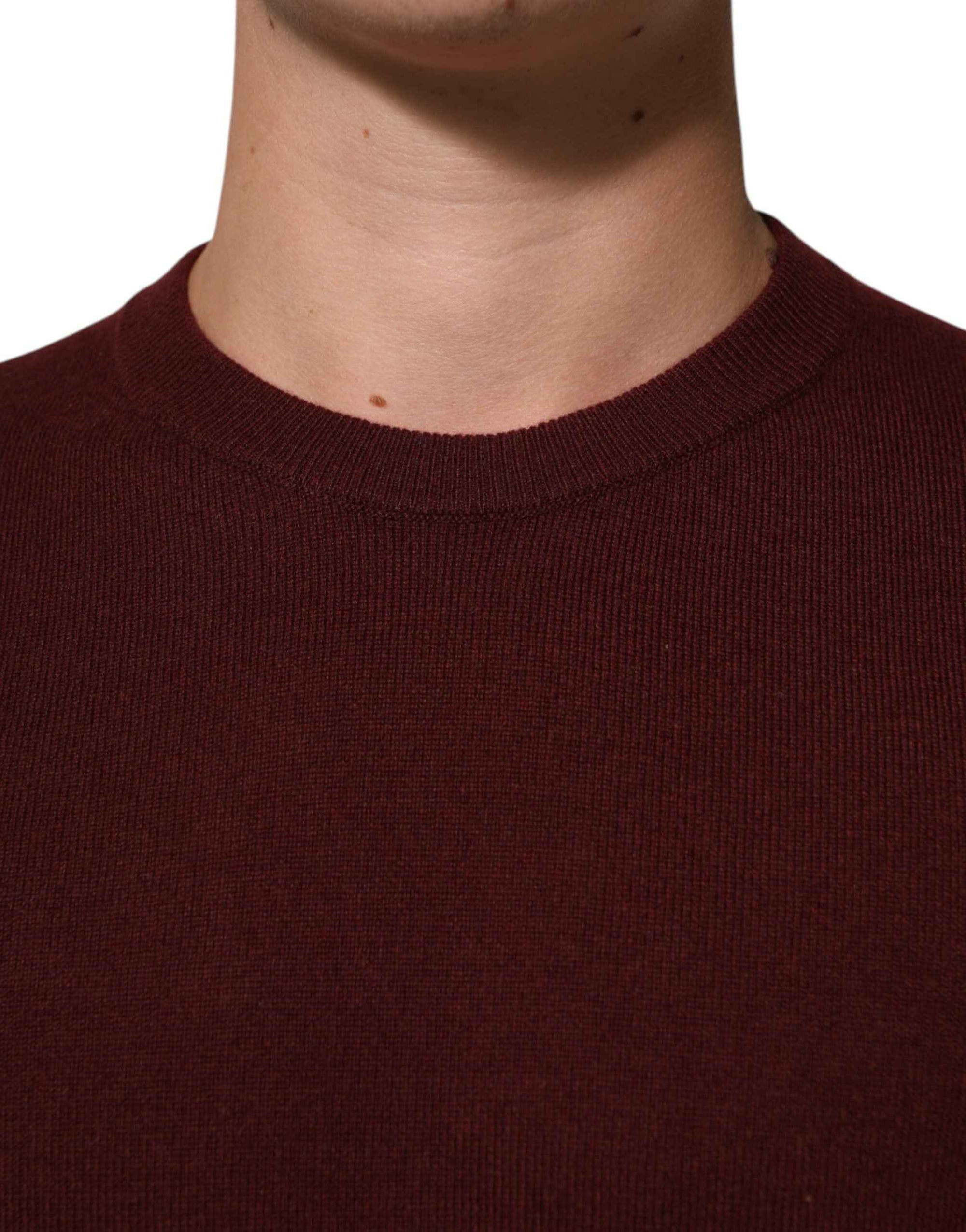 Dolce & Gabbana Maroon Cashmere Crew Neck Pullover Sweater