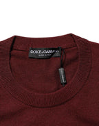 Dolce & Gabbana Maroon Cashmere Crew Neck Pullover Sweater
