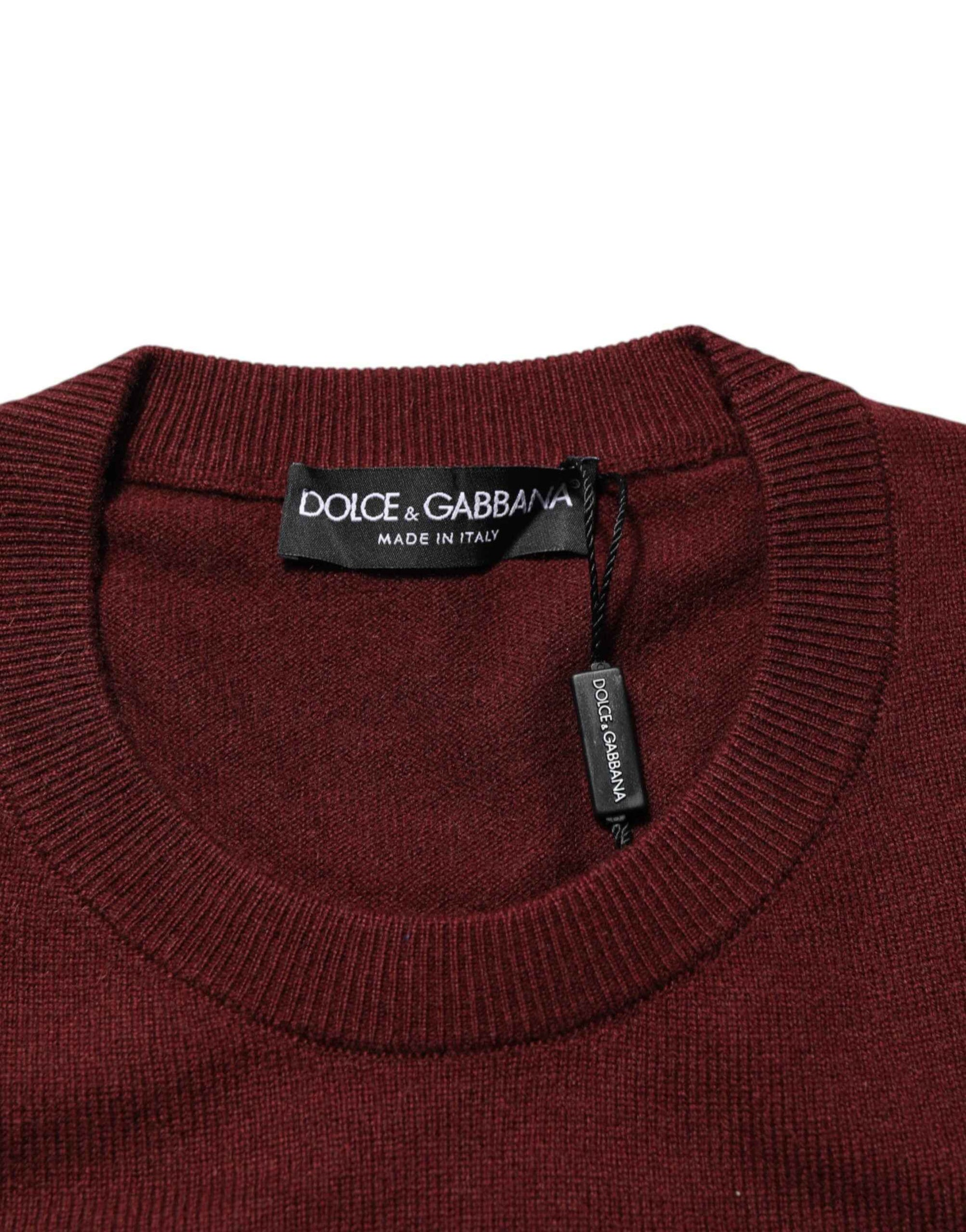 Dolce & Gabbana Maroon Cashmere Crew Neck Pullover Sweater