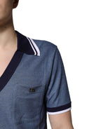 Dolce & Gabbana Blue Collared V-neck Silk Blend Polo T-shirt