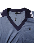 Dolce & Gabbana Blue Collared V-neck Silk Blend Polo T-shirt