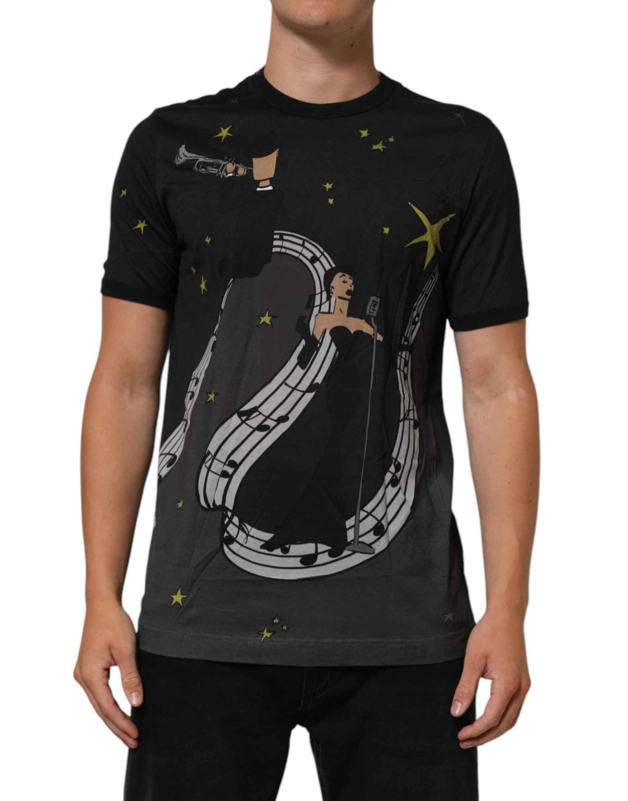 Dolce & Gabbana Black Musical Print Cotton Crew Neck T-shirt
