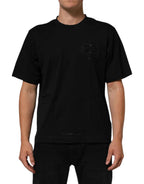 Dolce & Gabbana Black Logo Patch Cotton Men Crew Neck T-shirt