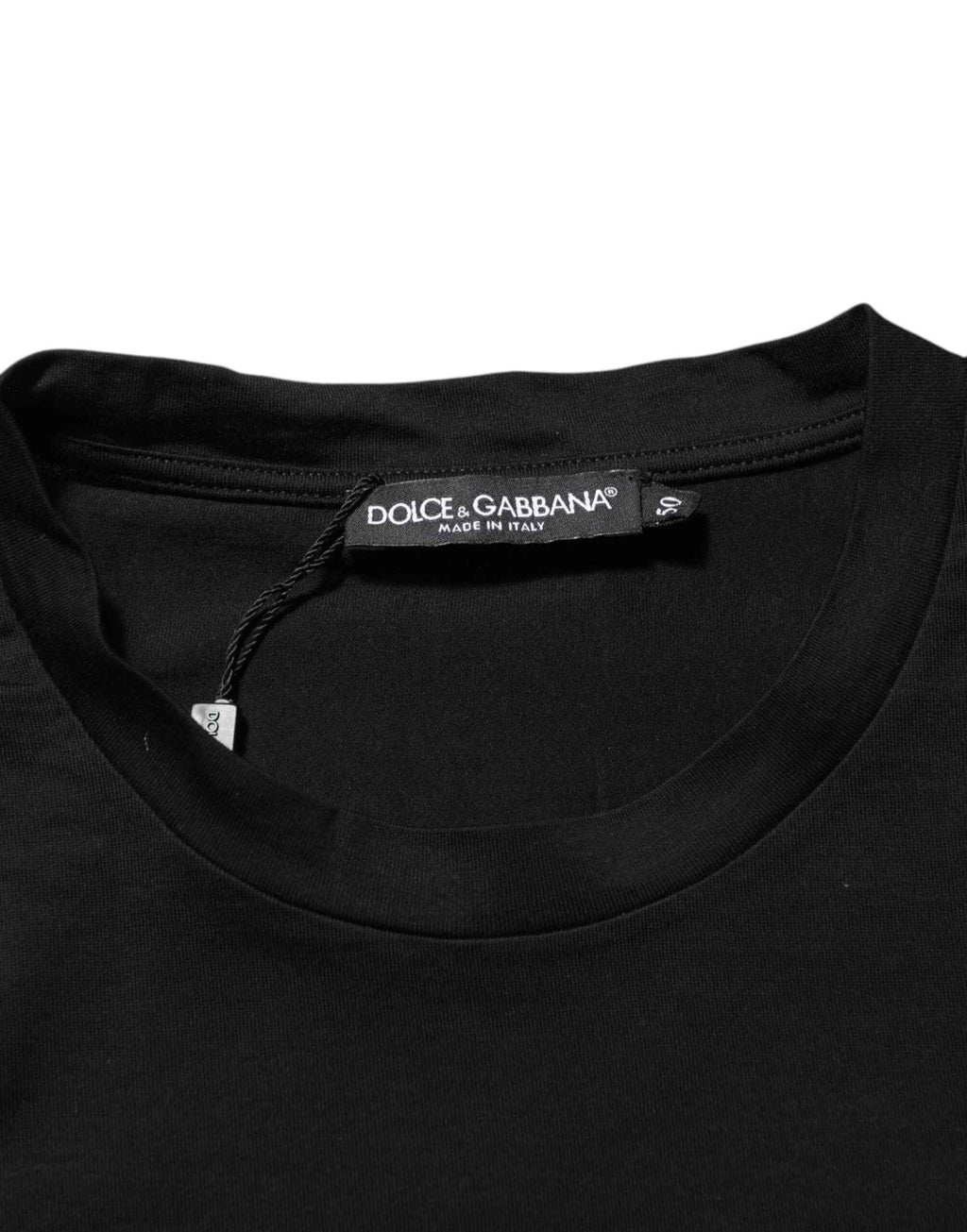 Dolce & Gabbana Black Logo Patch Cotton Men Crew Neck T-shirt