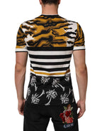 Dolce & Gabbana Multicolor Leopard Palm Leaf Men Crew Neck T-shirt