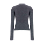 Ganni Gray Merino Wool Polo Shirt